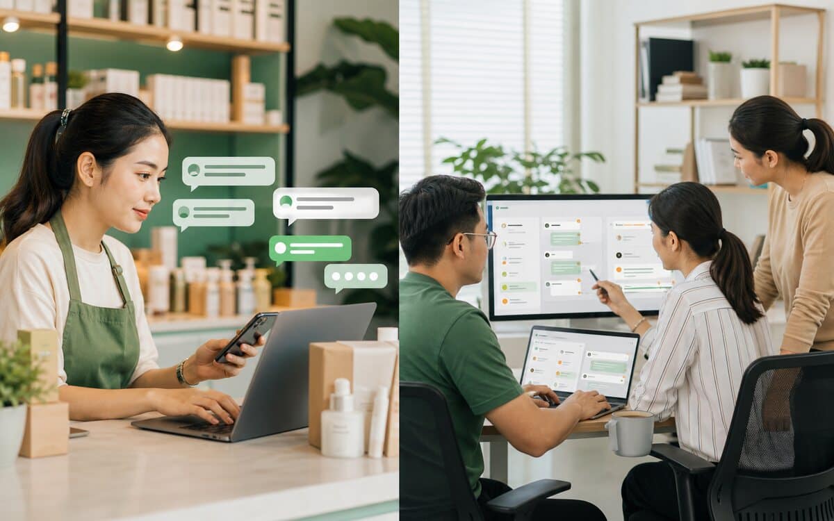 Realistic team scenes for repeated daily customer questions and shared inbox work
