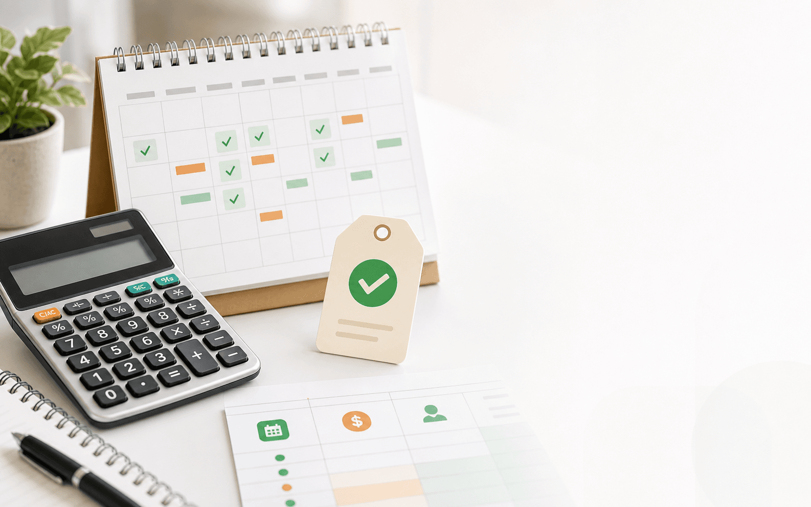 Calculator, calendar, and booking rules