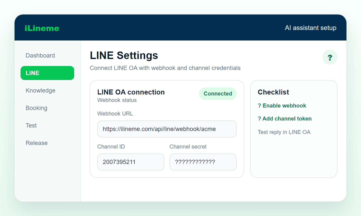 ภาพขั้นตอนการผูก LINE OA กับระบบ iLineme