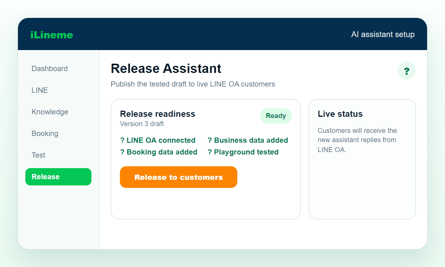 ภาพขั้นตอนการ Release ผู้ช่วย AI ให้ลูกค้าใช้งานจริง